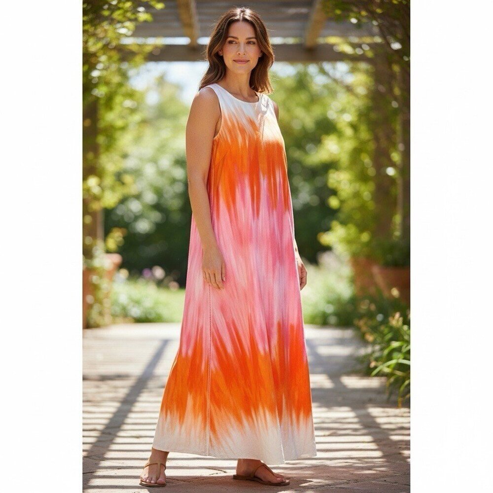 Vince Camuto Women's Large Midi Flowy Vacation Pink Orange Summer Casual Dress